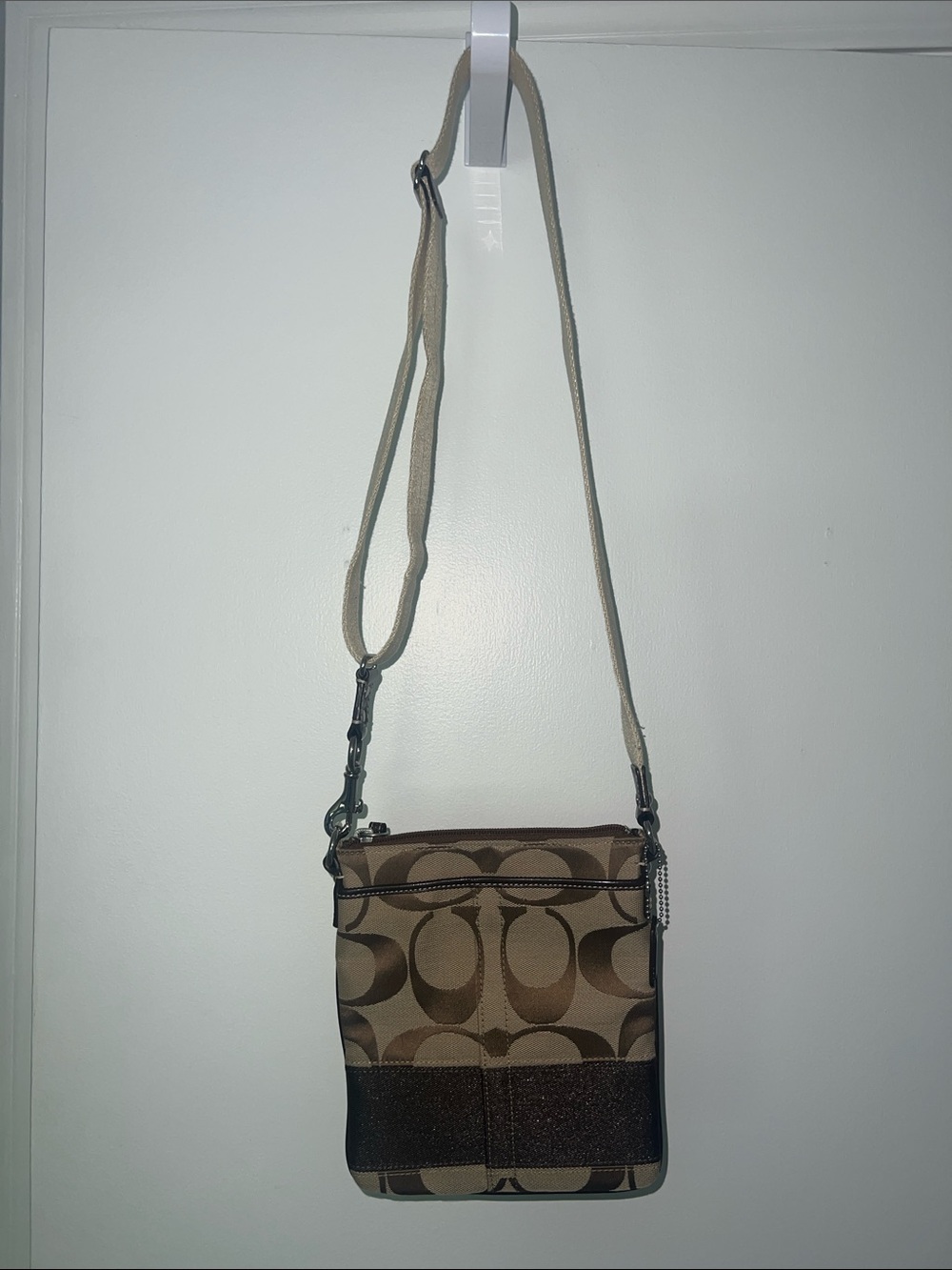 Coach Tan and Brown Signature Crossbody Bag